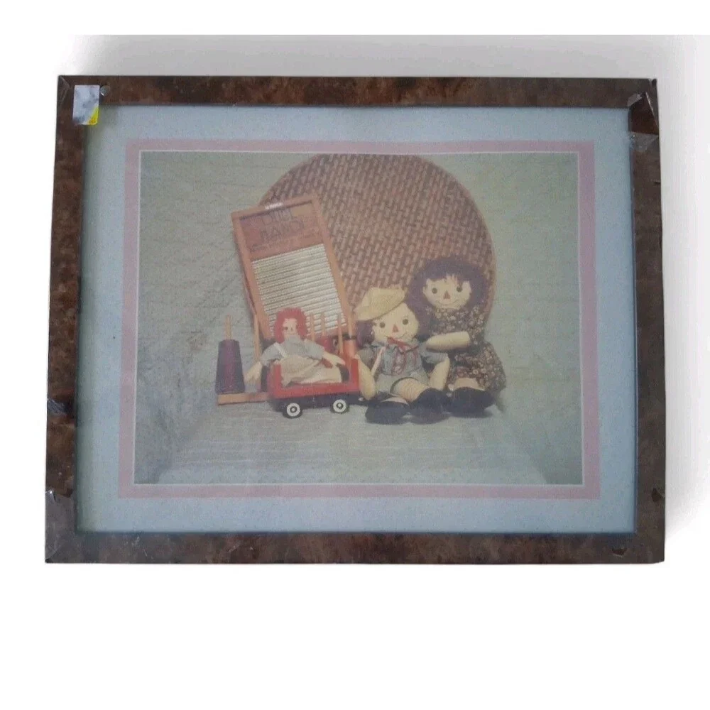 VTG New Raggedy Ann & Andy Dolls Framed Picture 15 X 12 Deadstock Plastic Wrap